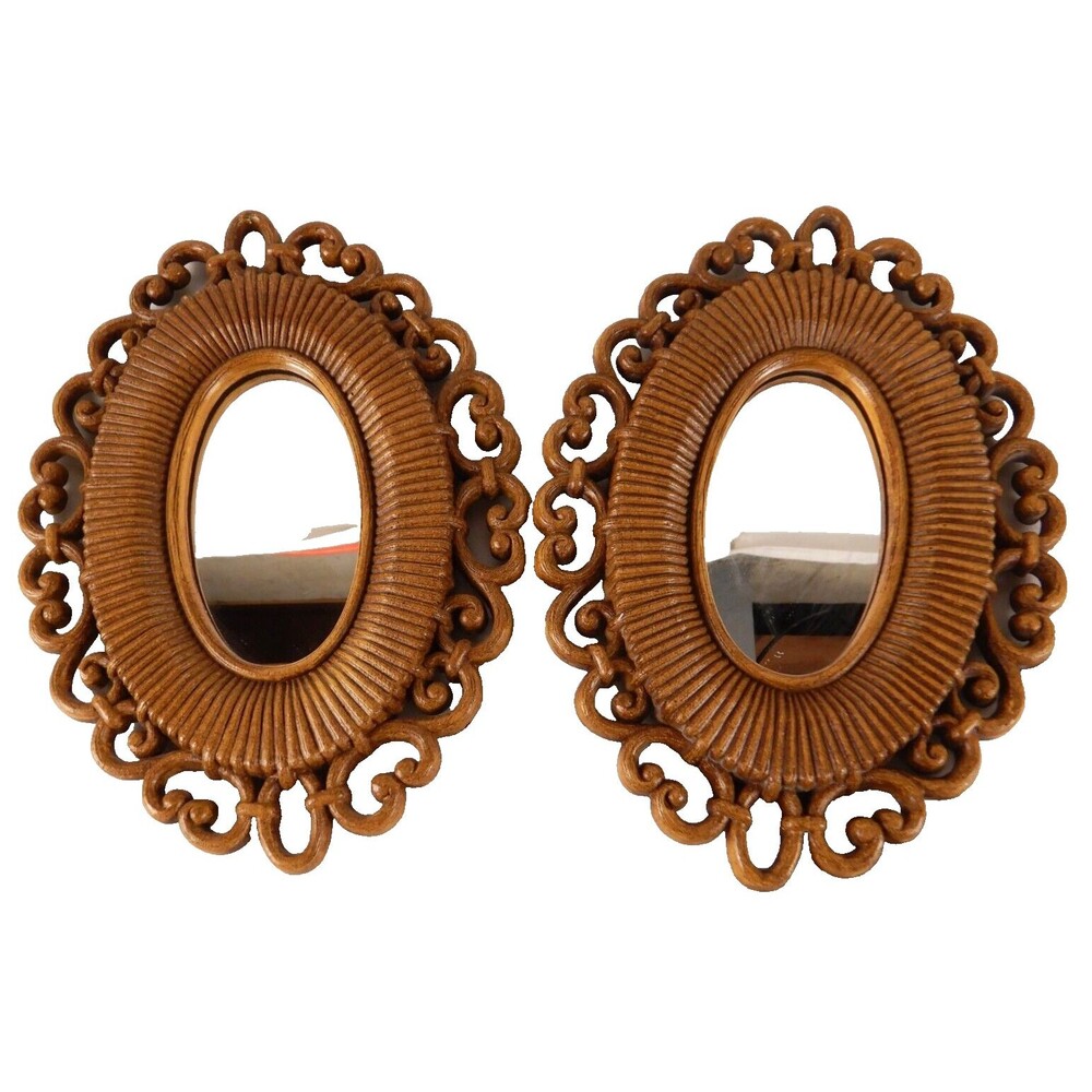 Dart Homco Oval mirrors Dart Inc 2615 Faux Rattan Wicker MCM Bohemian Boho